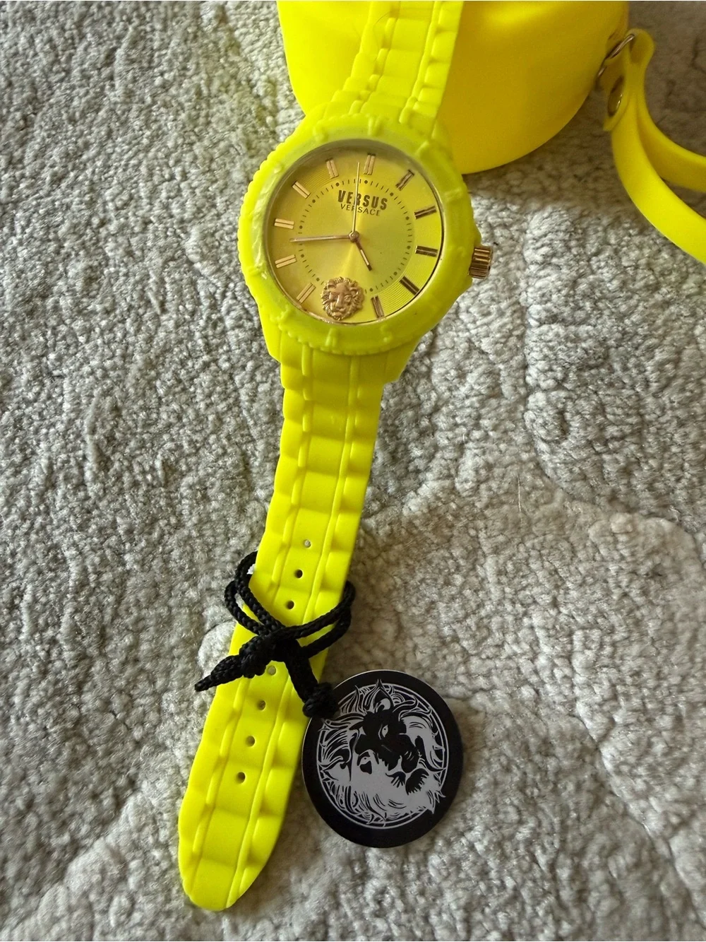 Versus Versace Neon Yellow Silicone Lion Watch and Round Case